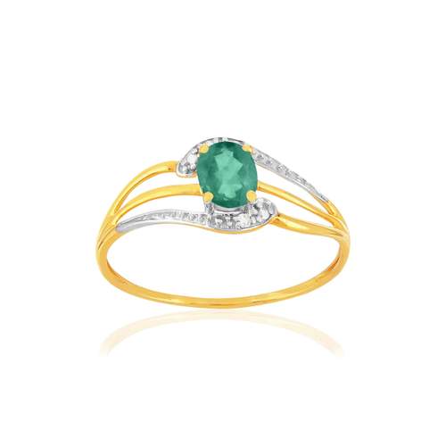 Bague or 375 2 tons émeraude diamant