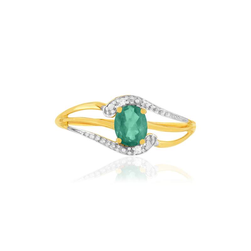 Bague or 375 2 tons émeraude diamant - vue 3