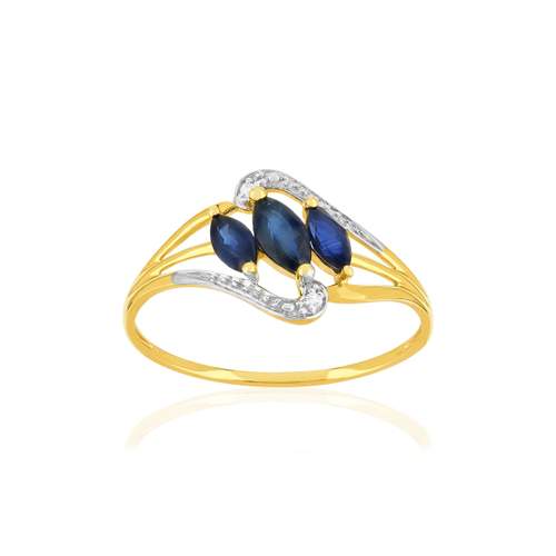 Bague or 375 jaune saphir diamant