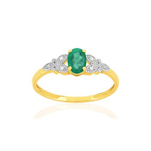 2-tone smaragd-diamanten ring in 375 goud