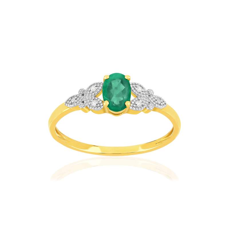 Bague or 375 2 tons émeraude diamant - vue 1