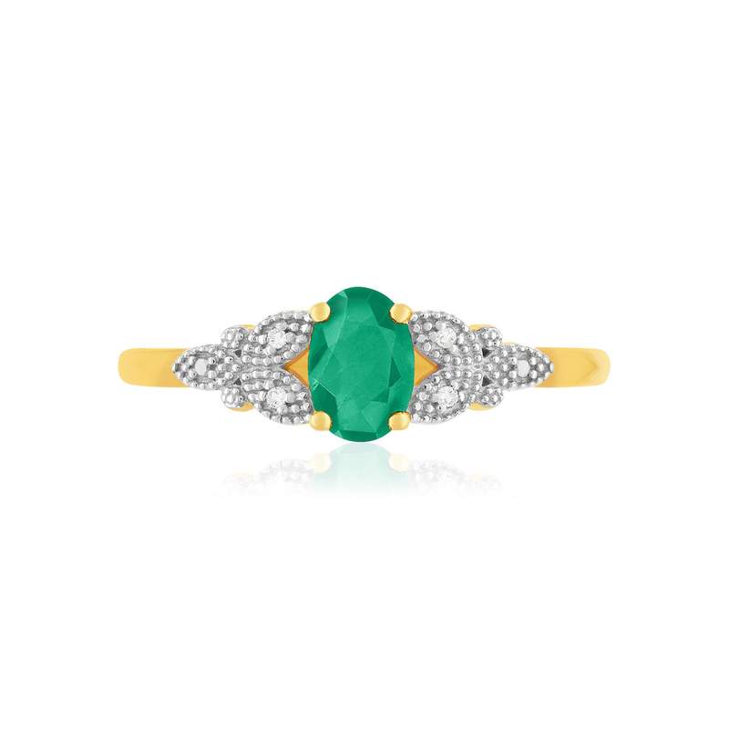 Bague or 375 2 tons émeraude diamant - vue 3