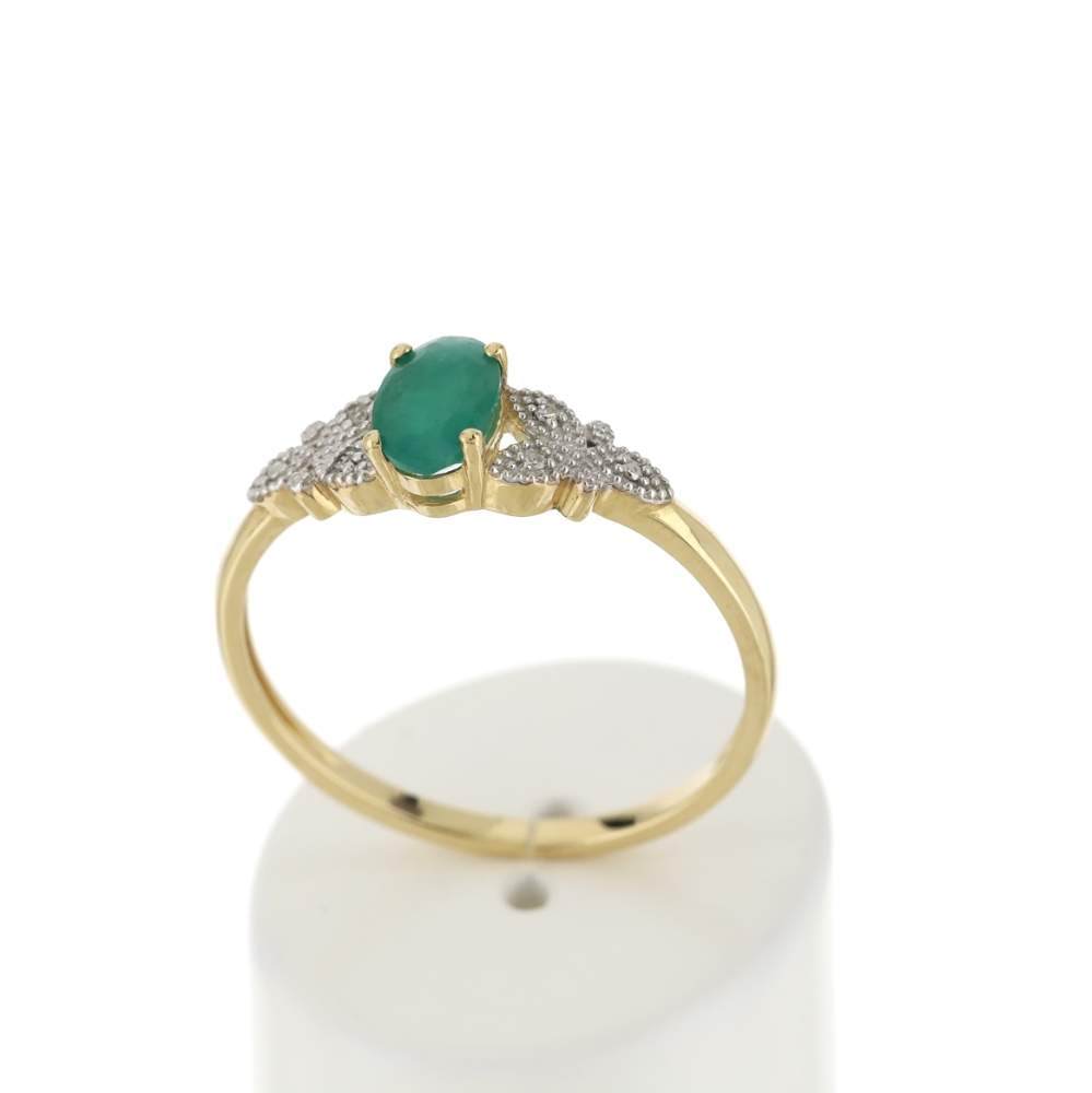 Bague or 375 2 tons émeraude diamant - vue 2