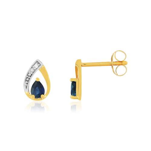 Boucles d'oreilles or 375 jaune saphir diamants