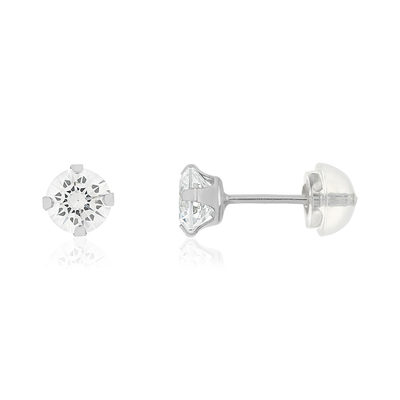 Boucles d'oreille or 375 blanc zirconias blancs