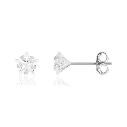 Boucles d'oreilles or 375 blanc zirconia blanc étoile