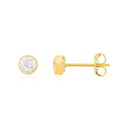 Boucles d'oreilles or 375 jaune zirconia blanc