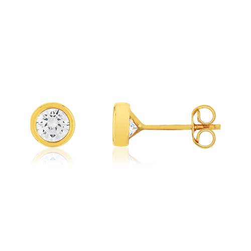 Boucles d'oreilles or 375 jaune zirconia blanc