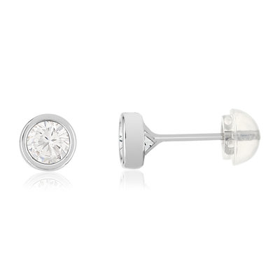 Boucles d'oreilles or 375 blanc zirconias blancs - vue 1