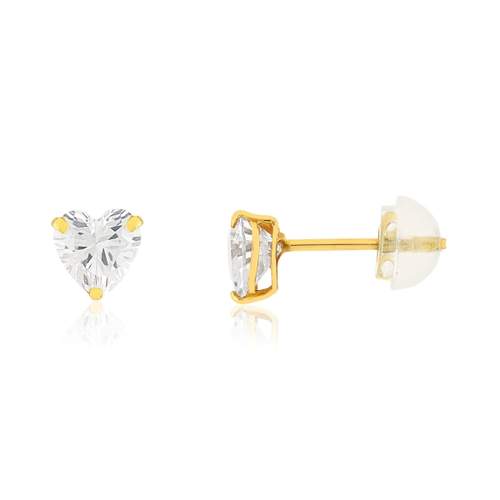 Boucles d'oreilles or 375 jaune zirconias blancs coeur