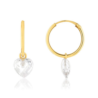 Créoles or 375 jaune zirconias blancs coeur - vue 1