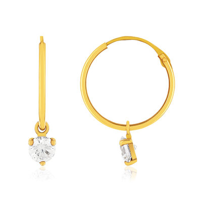 Boucles d'oreilles créoles or 375 jaune zirconias blancs 12 mm