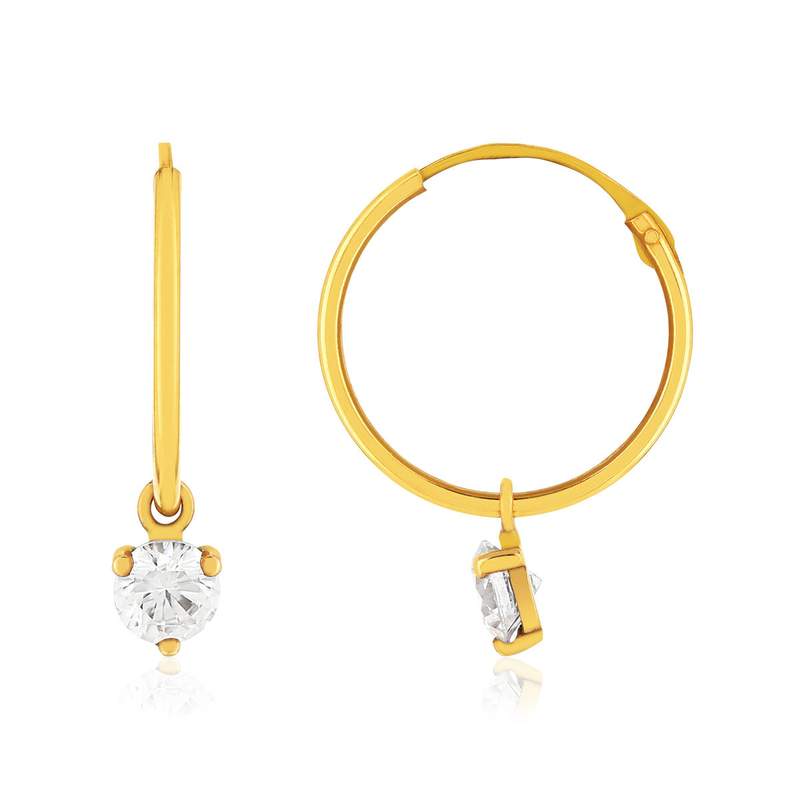 Boucles d'oreilles créoles or 375 jaune zirconias blancs 12 mm - vue 1