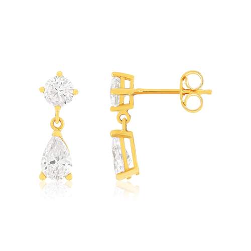 Boucles d'oreilles or 375 jaune zirconia blanc