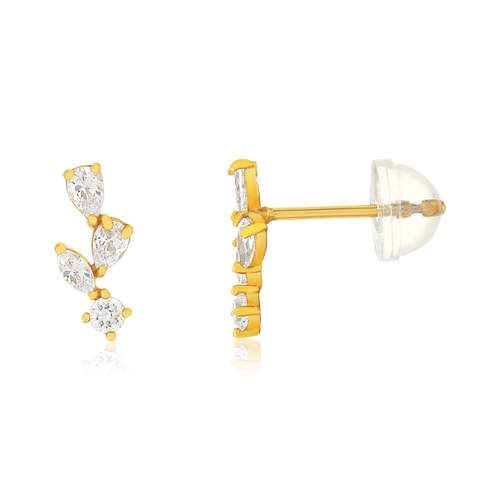 Boucles d'oreilles or 375 jaune zirconias blancs