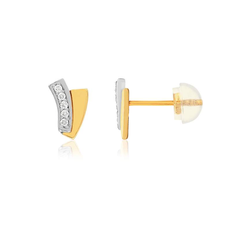Boucles d'oreilles or 375 jaune 2 tons jaune et rhodié zirconias blancs - vue 1