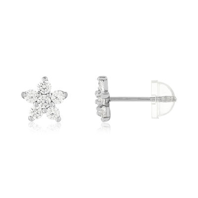 Boucles d'oreilles or 375 blanc zirconias blancs fleur