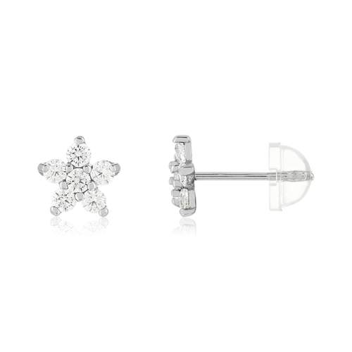 Gold earrings 375 white zirconias flower