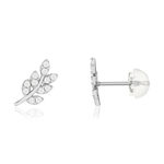 Boucles d'oreilles or 375 blanc zirconias blancs feuille - vue 1
