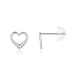 Boucles d'oreilles or 375 blanc zirconias blancs coeur - vue 1