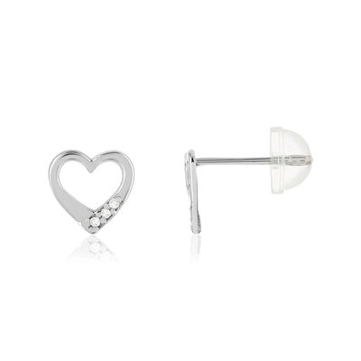 Boucles d'oreilles or 375 blanc zirconias blancs coeur - vue 1