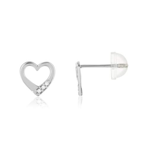 Boucles d'oreilles or 375 blanc zirconias blancs coeur