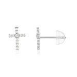 Boucles d'oreilles or 375 blanc zirconias blancs croix - vue 1