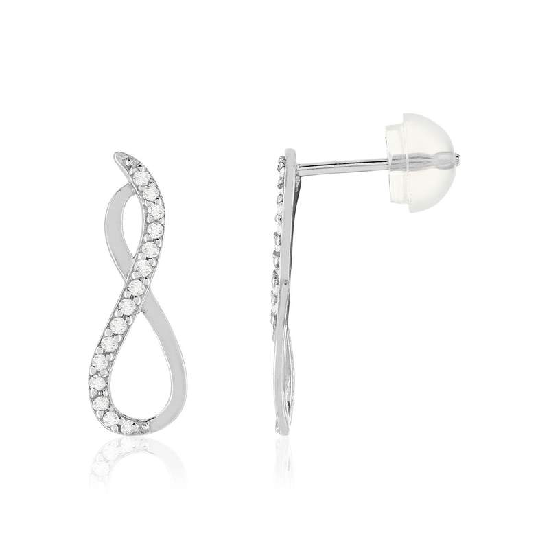 Boucles d'oreilles or 375 blanc zirconias blancs - vue 1