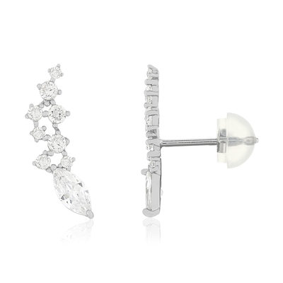 Boucles d'oreilles or 375 blanc zirconias blancs - vue 1