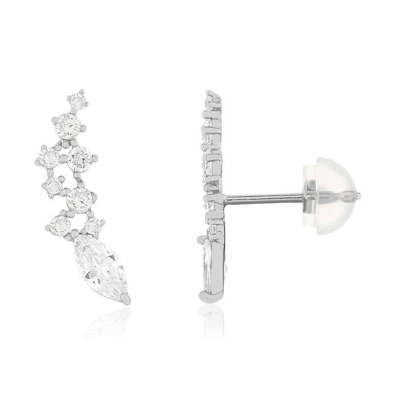 Boucles d'oreilles or 375 blanc zirconias blancs - vue 1