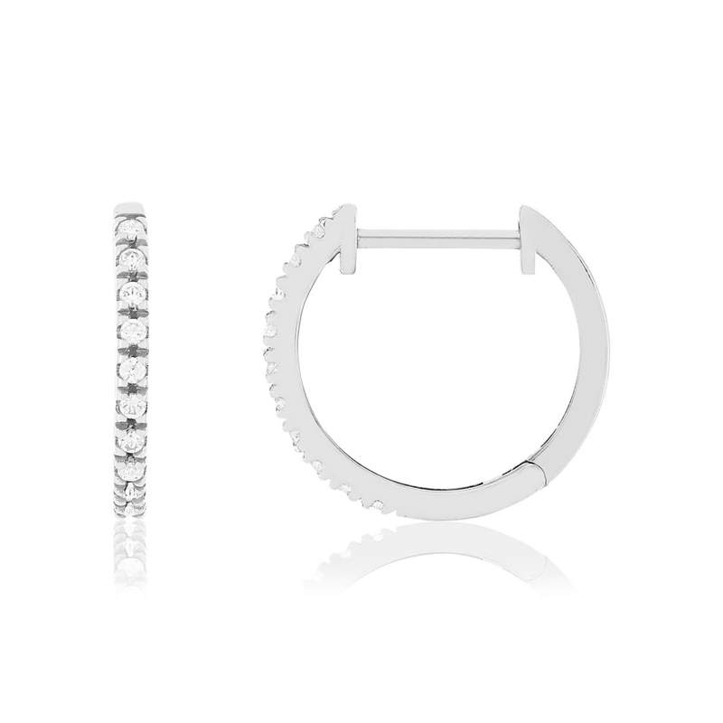 Boucles d'oreilles or 375 blanc zirconias blancs 12 mm - vue 1