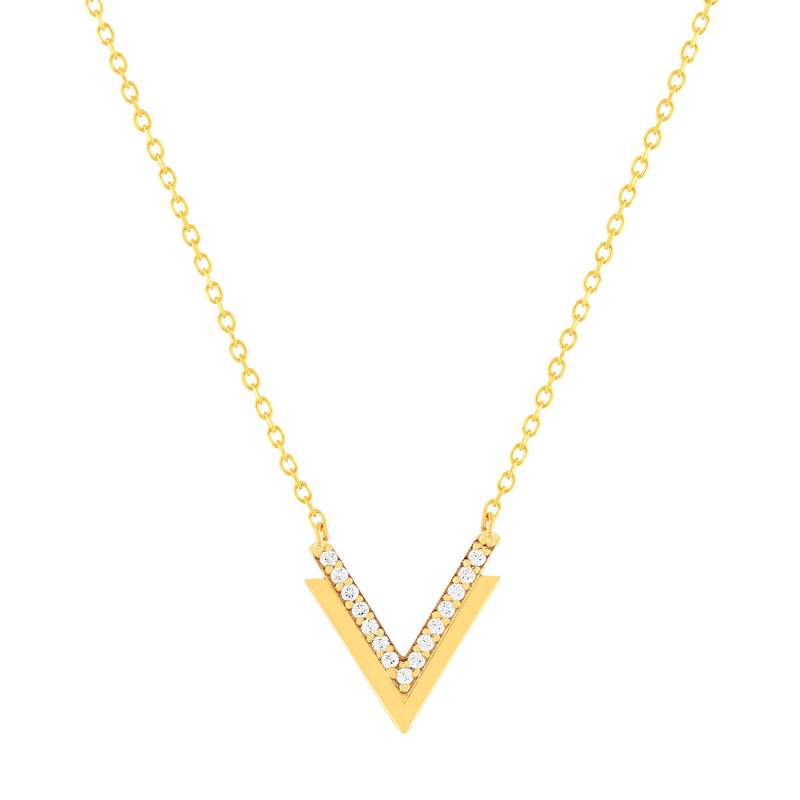 Collier or 375 jaune zirconias blancs 45 cm - vue 1