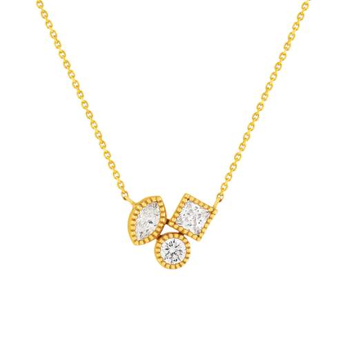 Collier or 375 jaune zirconia blanc 45 cm