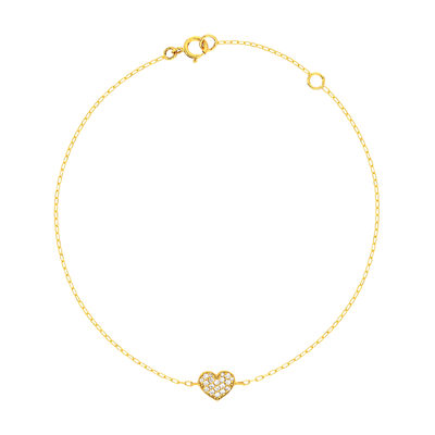 Bracelet or 375 jaune zirconias blancs 18,5 cm coeur