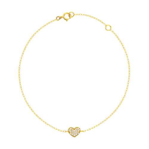 Bracelet or 375 jaune zirconias blancs 18,5 cm coeur