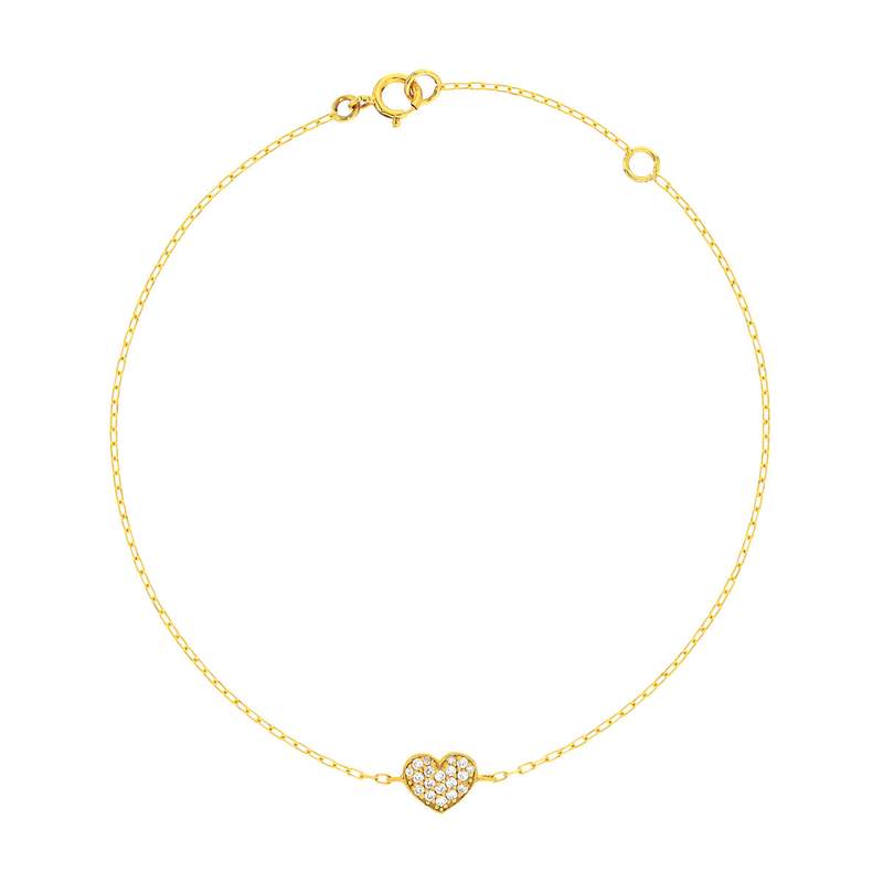 Armband van 375 geelgoud met witte zirkonia's, 18,5 cm, hartje - afbeelding 1