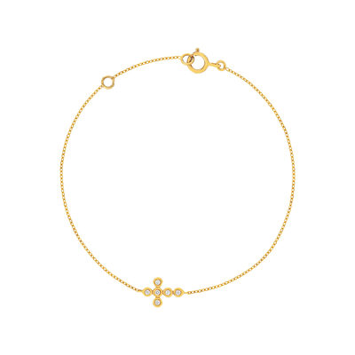 Bracelet or 375 jaune zirconias blancs 18,5 cm croix