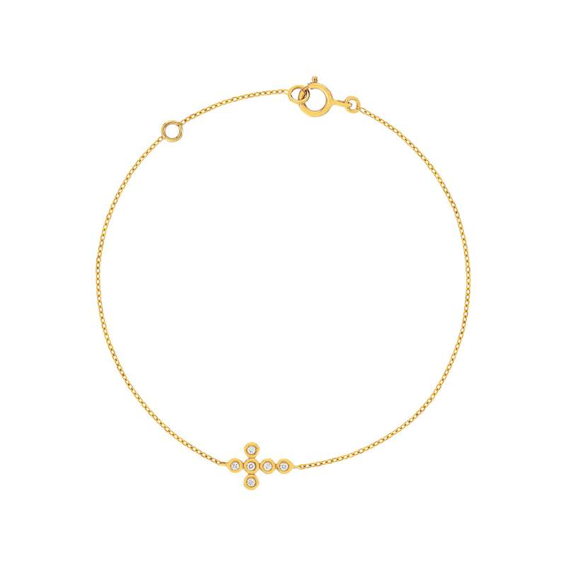 Bracelet or 375 jaune zirconias blancs 18,5 cm croix - vue 1