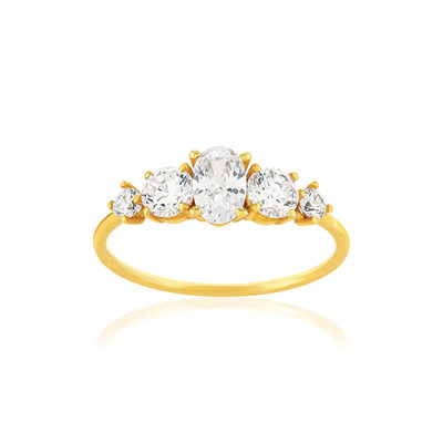 Bague or 375 jaune zirconias blancs
