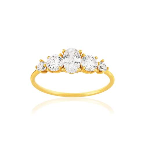 Geel 375 gouden ring met witte zirkonia's
