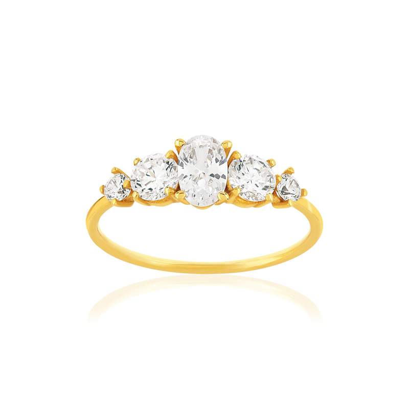 Bague or 375 jaune zirconias blancs - vue 1