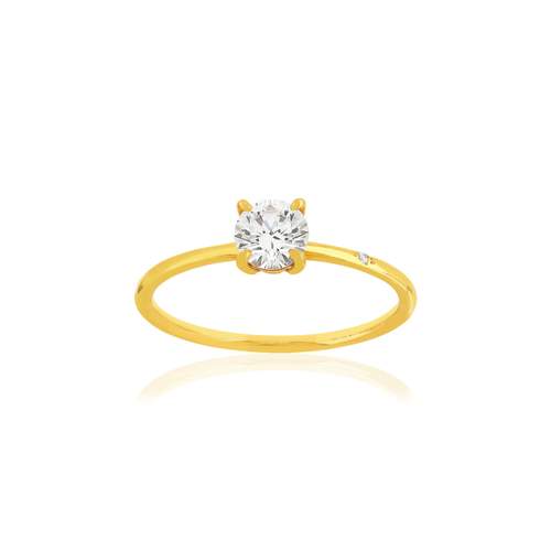 Geel 375 gouden ring met witte zirkonia's