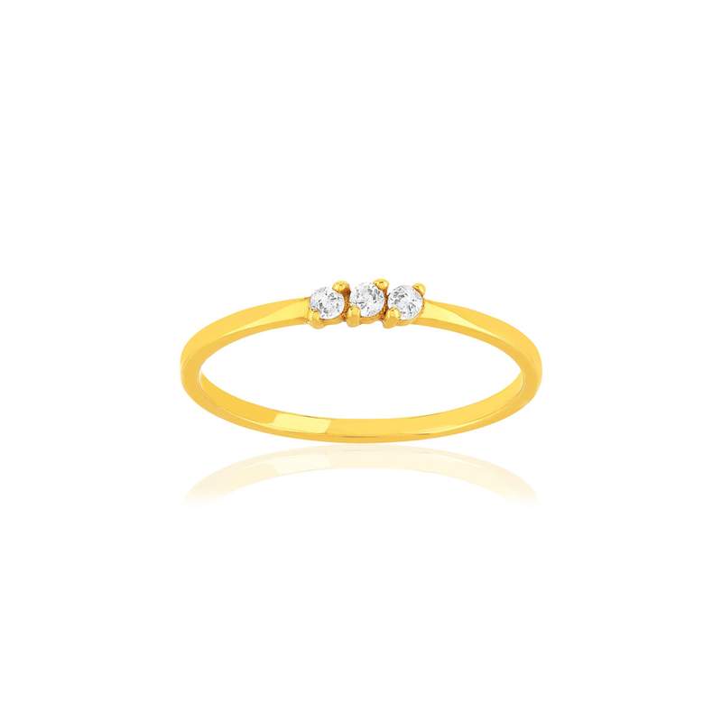 375 yellow gold ring with white zirconia - view 1