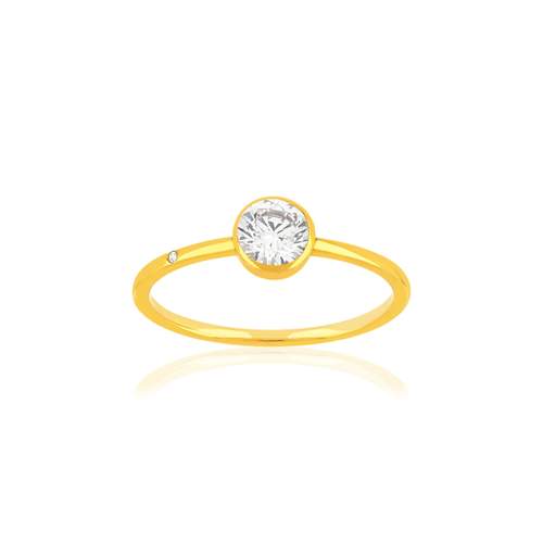 Bague or 375 jaune zirconia blanc