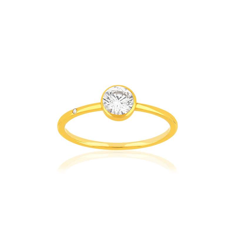375 yellow gold ring with white zirconia - view 1