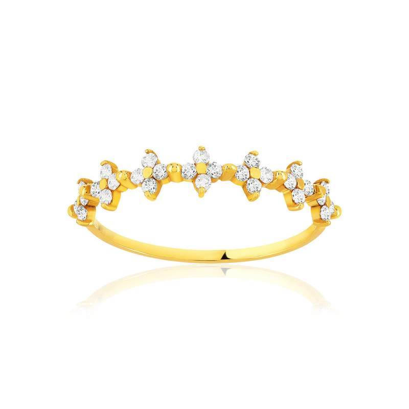 Ring van 375 geelgoud met witte zirkonia's - afbeelding 1