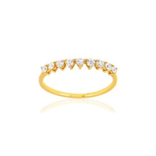 Halfronde ring in 375 geelgoud met witte zirkonia's