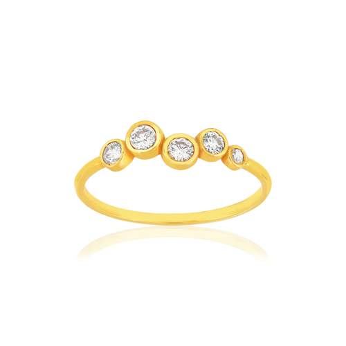 Geel 375 gouden ring met witte zirkonia's