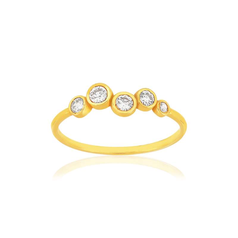 Bague or 375 jaune zirconias blancs - vue 1