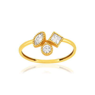 BAGUE or 375 jaune zirconias blancs